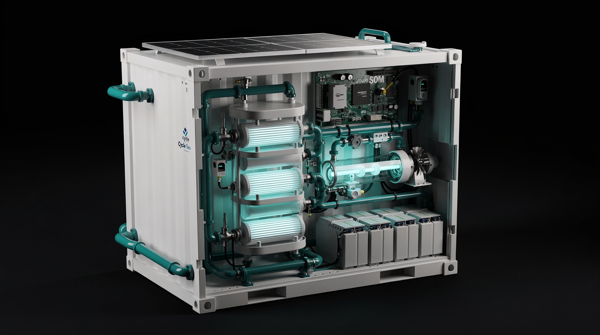 Joule SOM controlling an RO membrane stack in exploded view